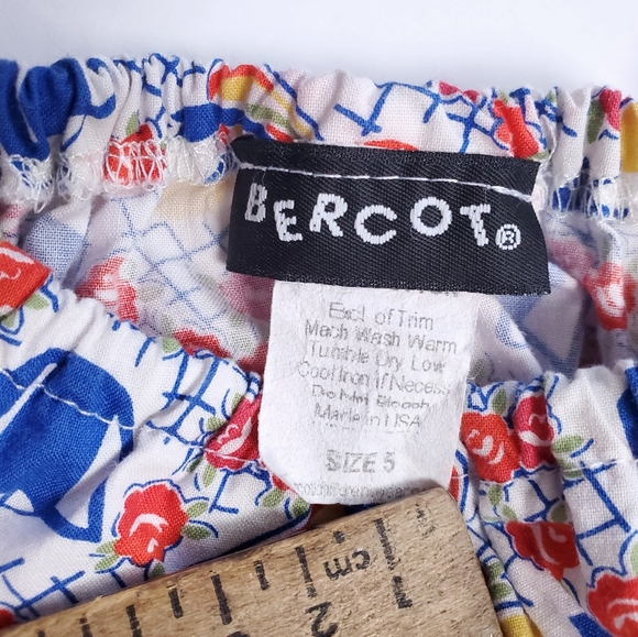 Vintage Bercot Garden Girls Puffed Sleeve Dress Size 5 Red Blue Floral Cotton - Picture 4 of 11